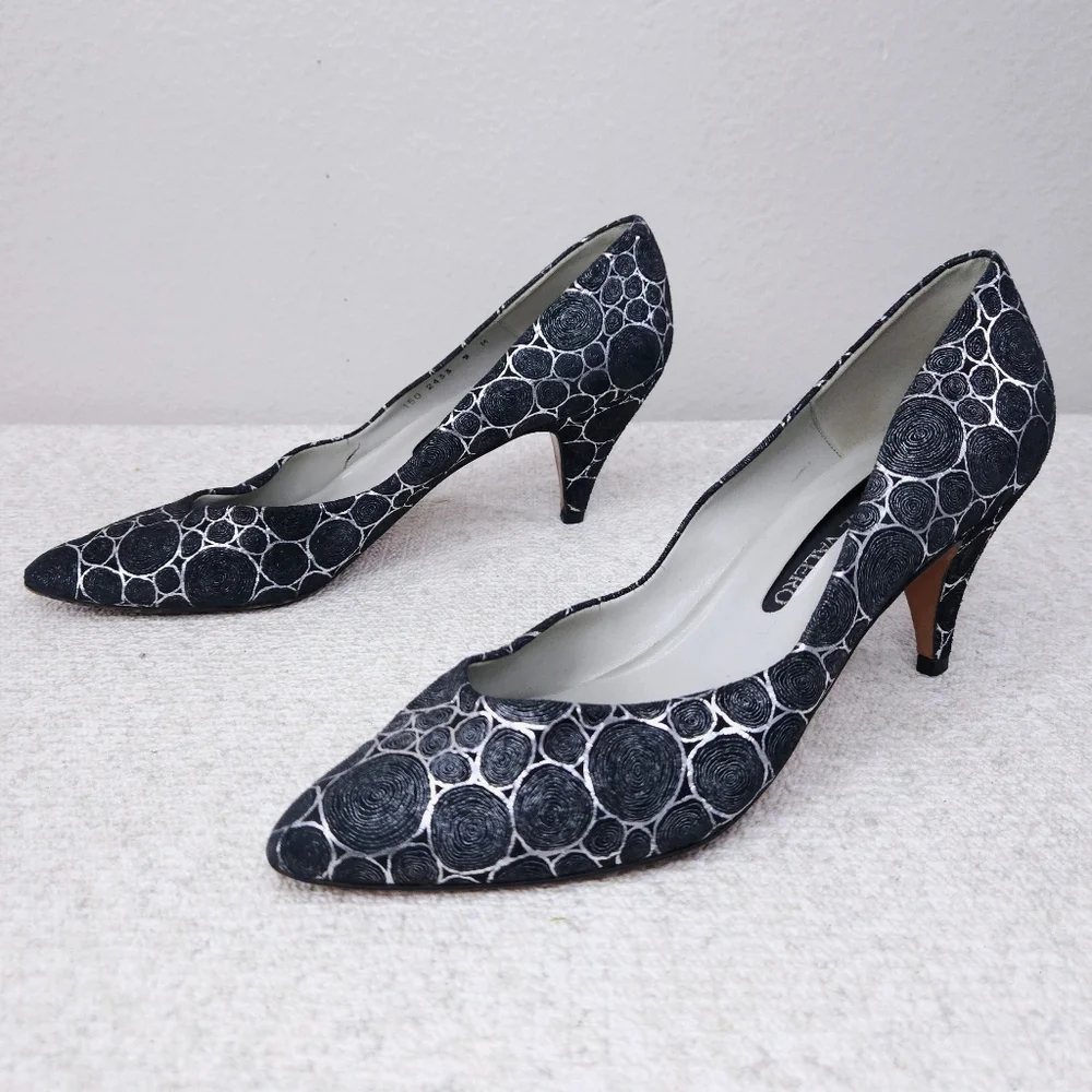 Vintage Martinez Valero Kitten Heel Pumps US 9 Metallic Leather Slip-On Heels